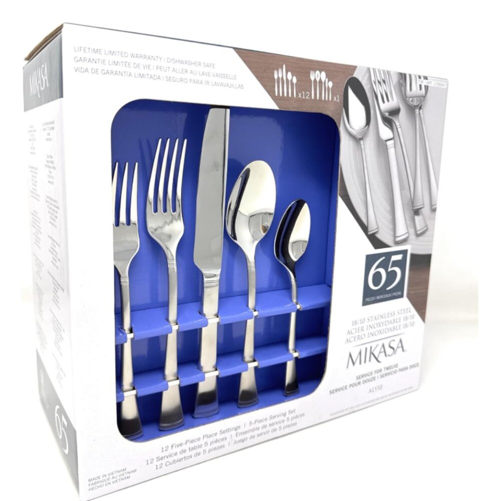 Mikasa Alyse 65 PC Set, 18/10 Stainless Steel Flatware Service for 12